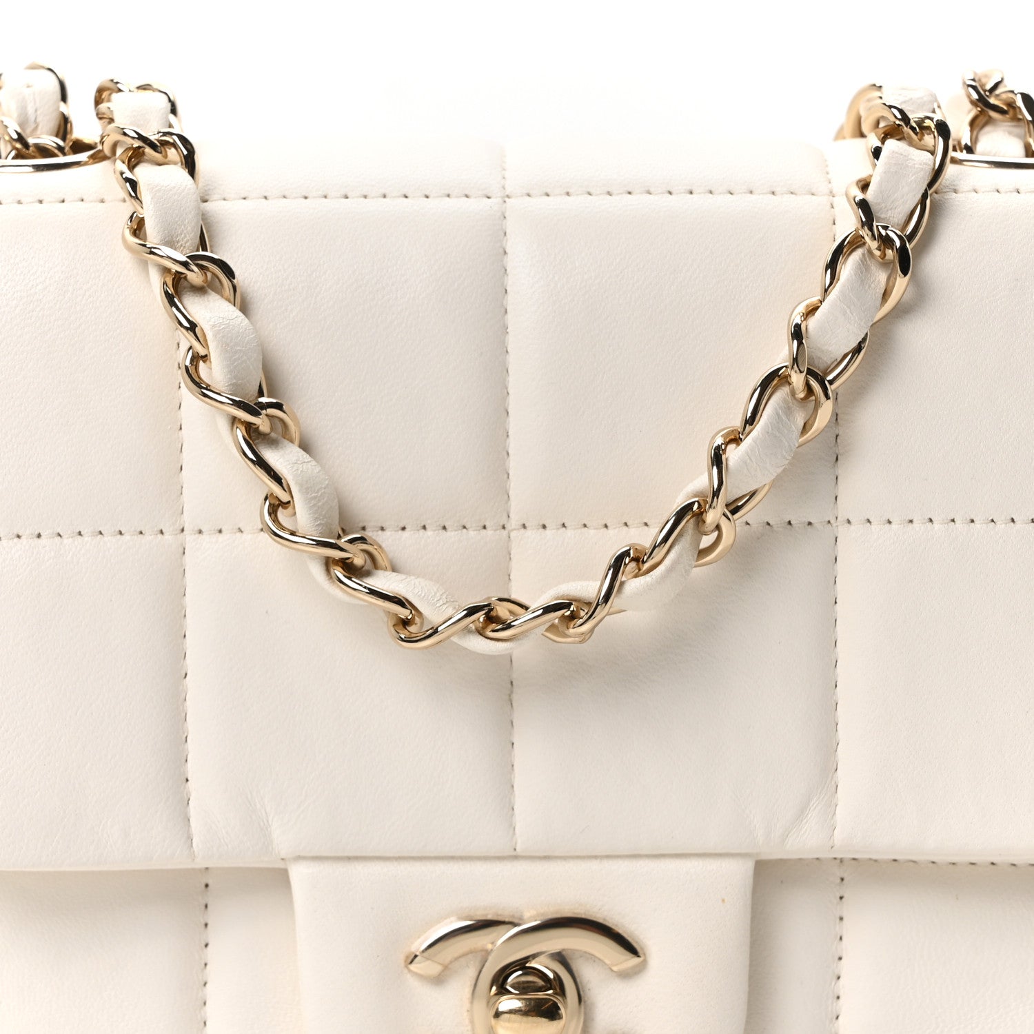 Lambskin Resin Crystal Square Quilted Monacoco Mini Square Flap White