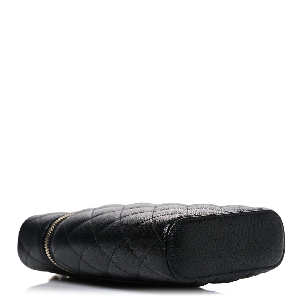 Caviar Quilted Phone Holder With Chain Black