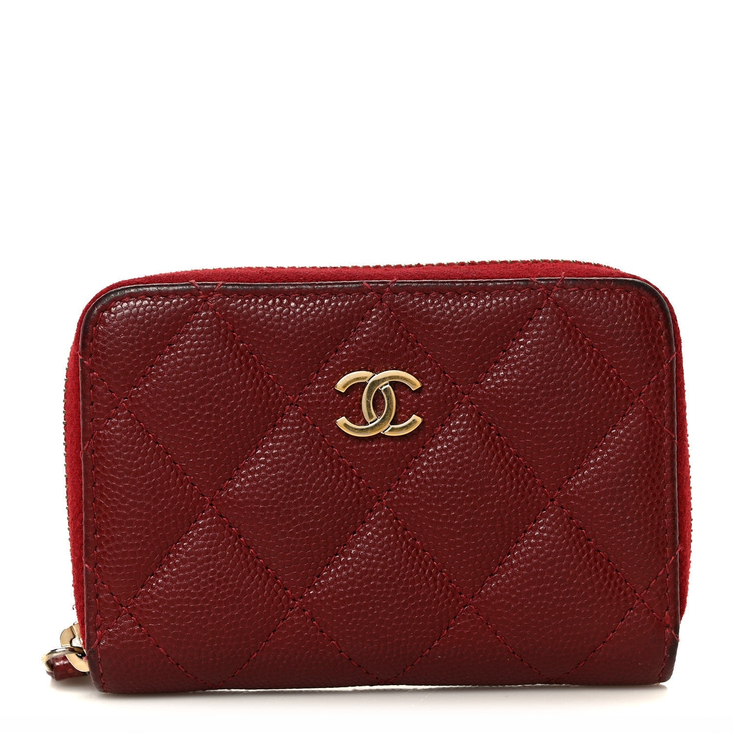 Caviar Quilted Zip Around Coin Purse Burgundy
