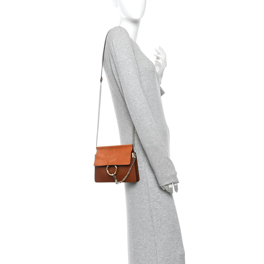 Calfskin Suede Mini Chain Faye Shoulder Bag Tobacco