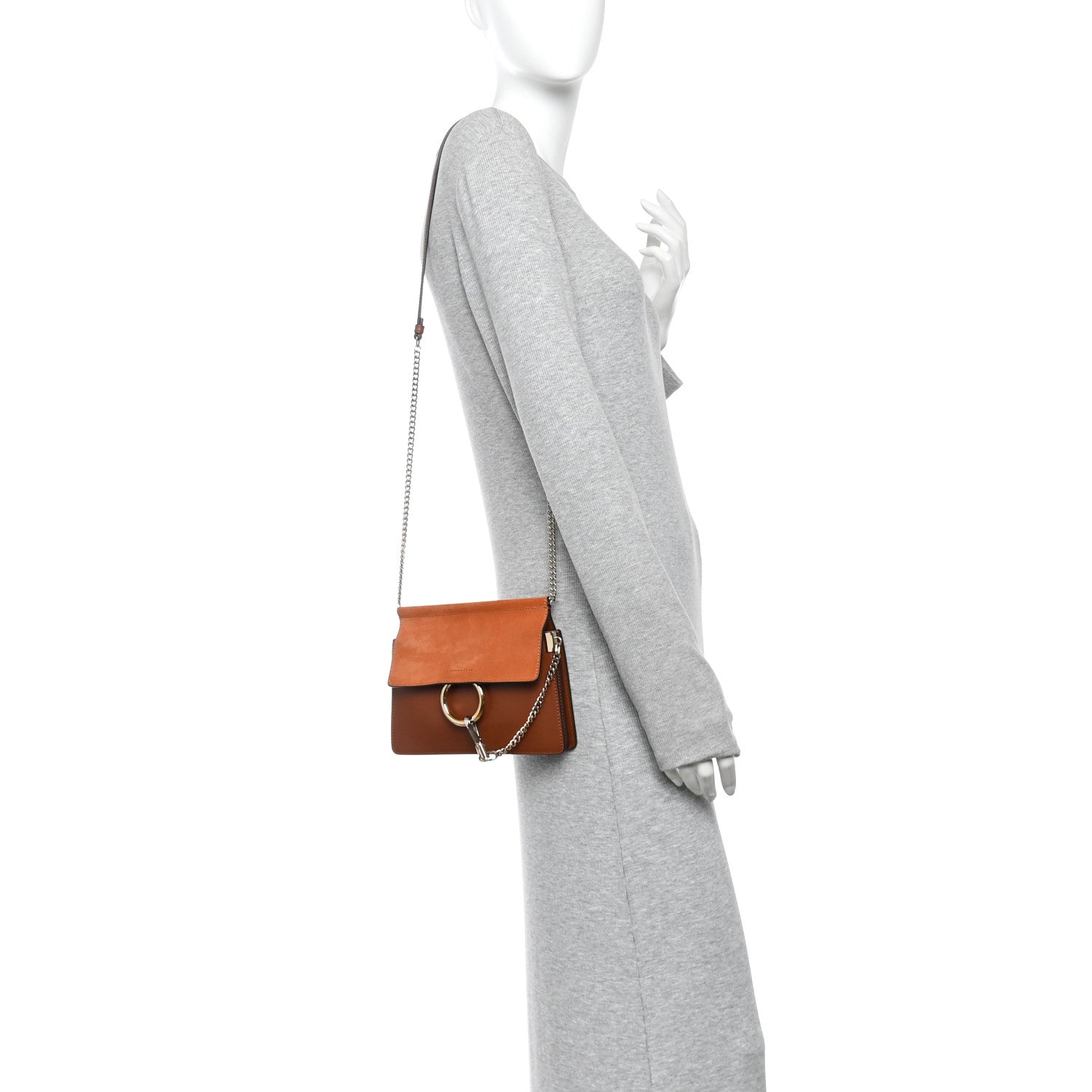Calfskin Suede Mini Chain Faye Shoulder Bag Tobacco