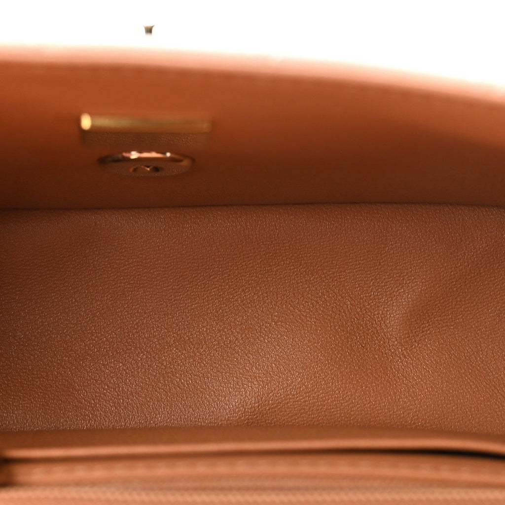 Lambskin Quilted Bi-Color Mini Top Handle Rectangular Flap Ecru Dark Beige