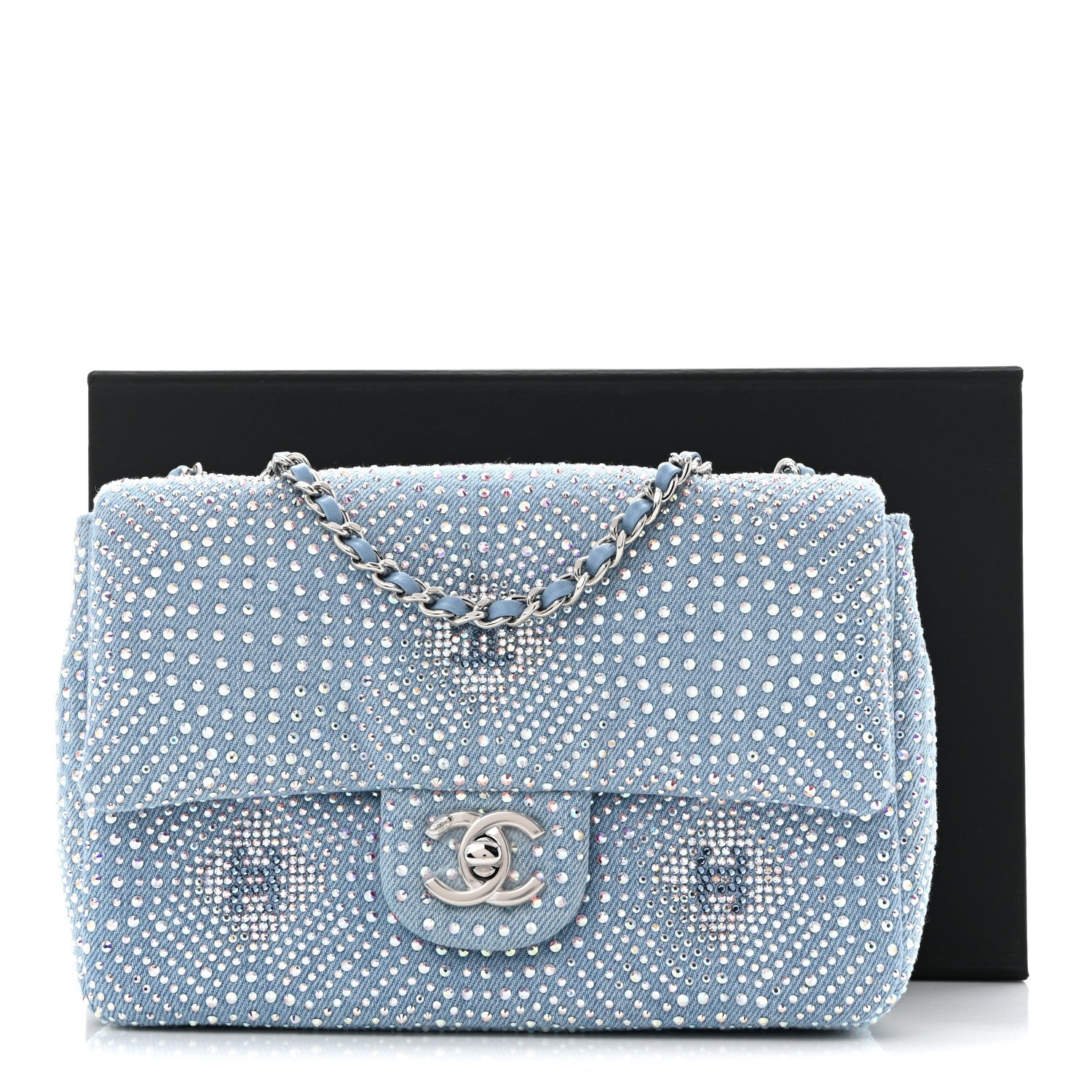 Denim Strass Evening Flap Bag Blue