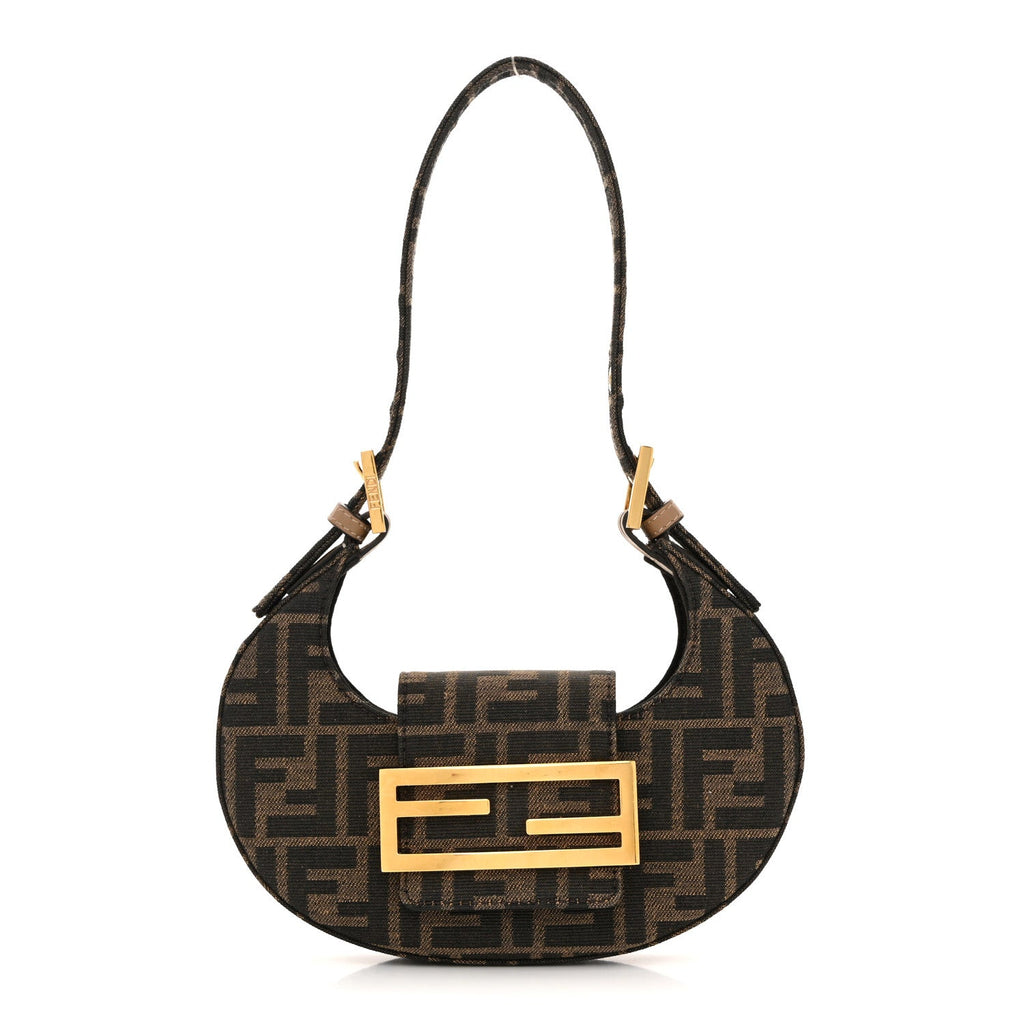 Fabric Jacquard FF 1974 Mini Cookie Hobo Bag Tobacco Moro