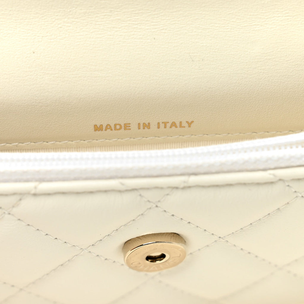 Calfskin Quilted Maxi Pearls Clutch With Chain  White