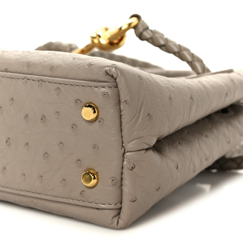 Ostrich Mini Andiamo Shoulder Bag Limestone