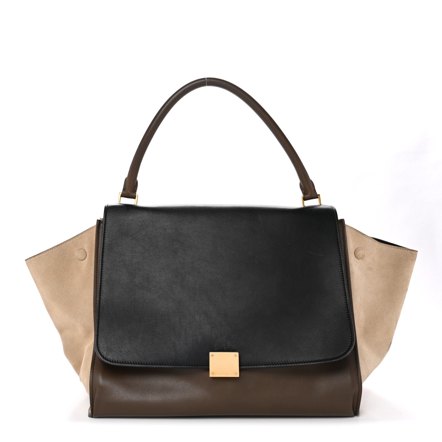 Calfskin Suede Tri-color Large Trapeze Olive