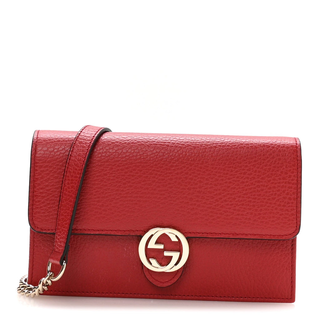 Dollar Calfskin Interlocking G Chain Wallet Red