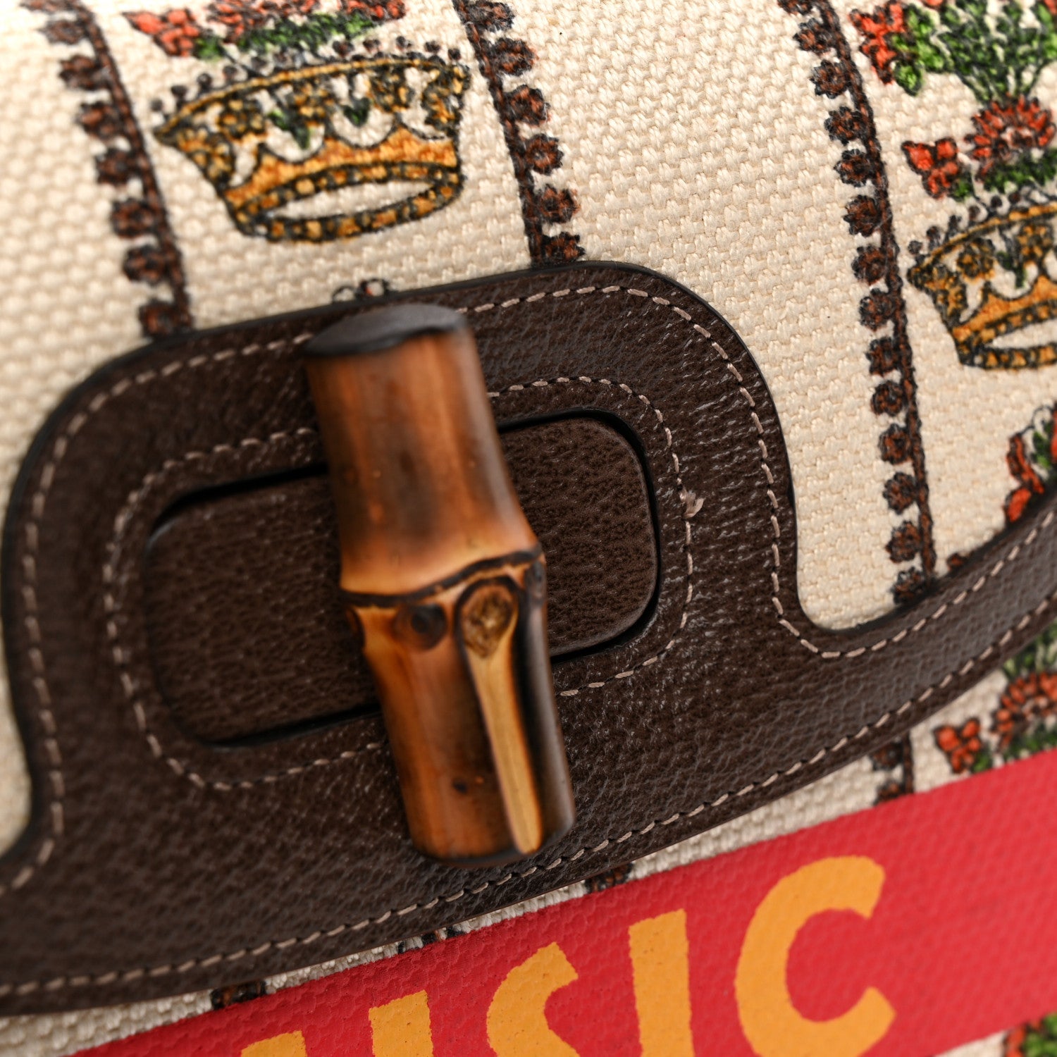 Canvas Calfskin 100 Centennial Music Medium Bamboo 1947 Top Handle Bag Multicolor