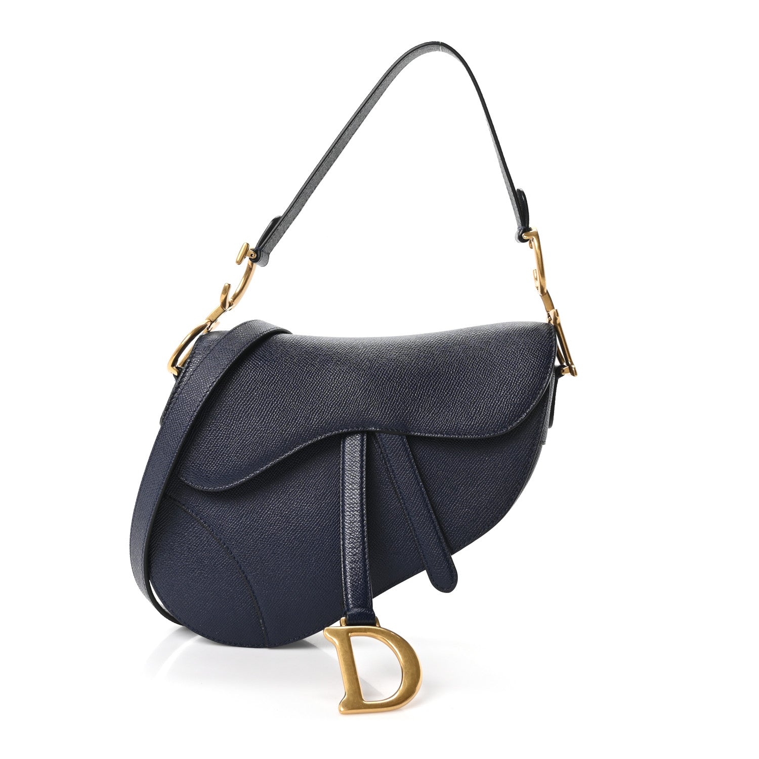 Grained Calfskin Saddle Bag With Strap Deep Ocean