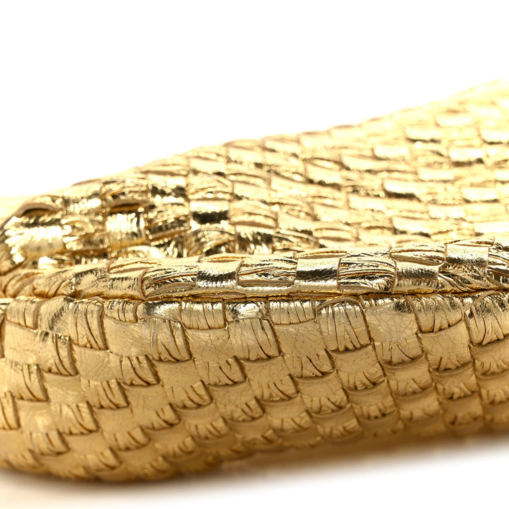 Laminated Calfskin Pressed Intreccio Mini Jodie Gold