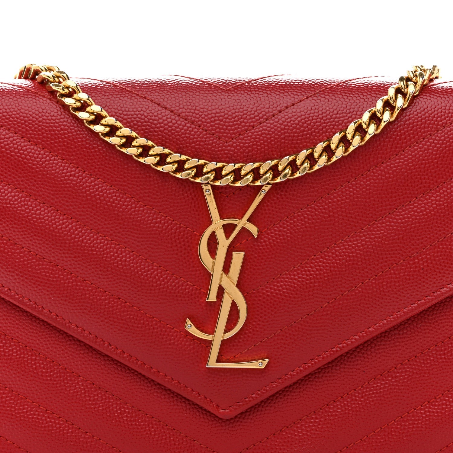 Grain De Poudre Matelasse Chevron Monogram Chain Wallet Red