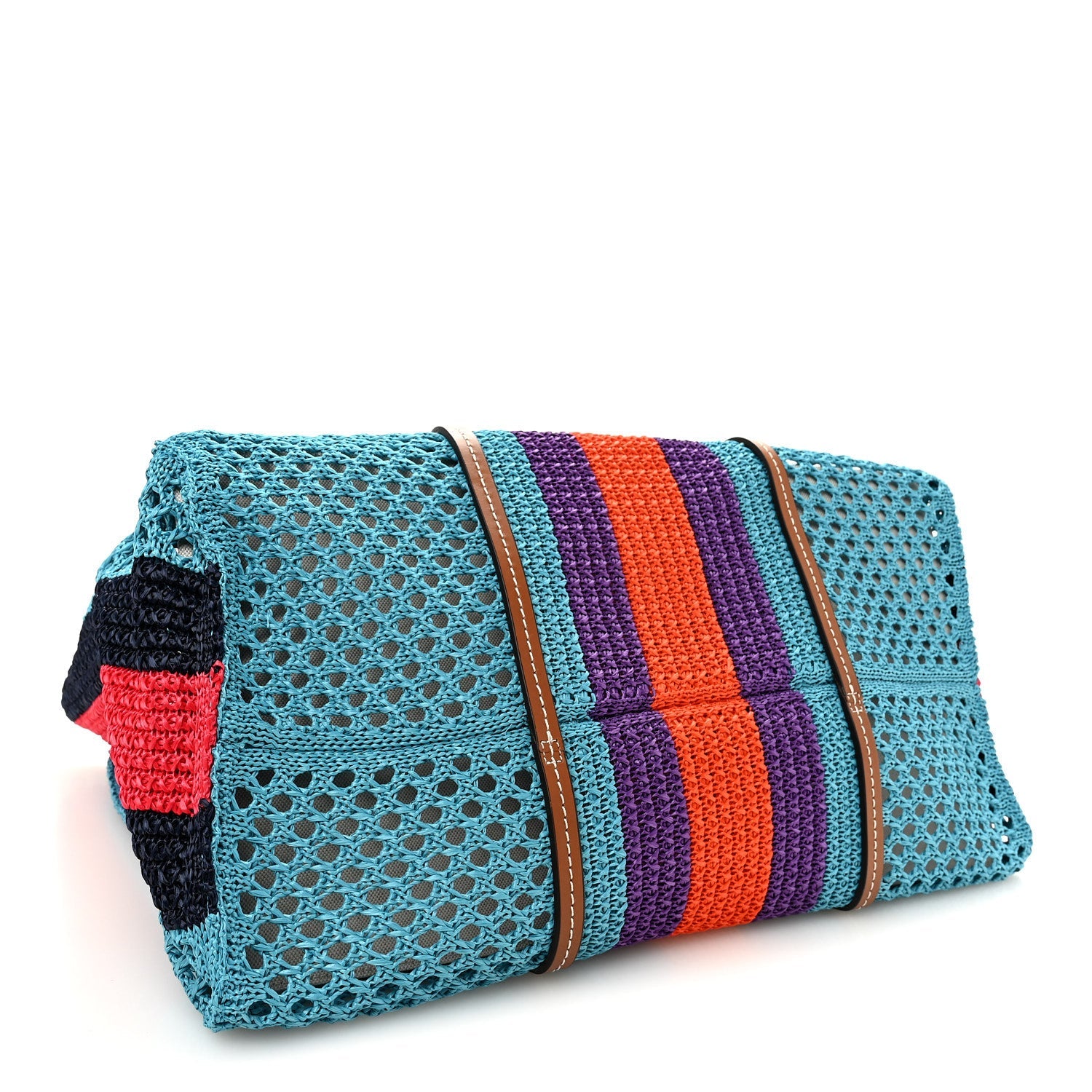 Raffia Web Woven Interlocking G Tote Blue Multicolor