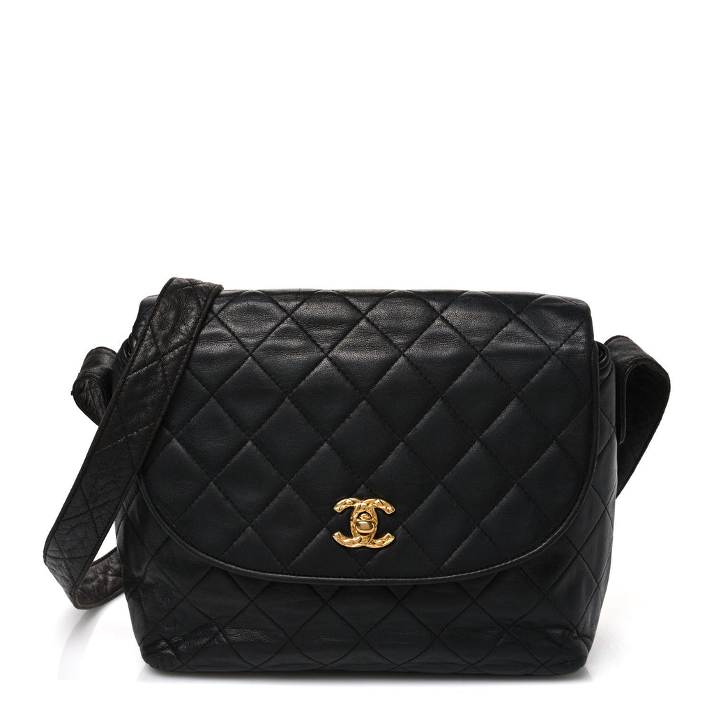 Lambskin Quilted Flap Shoulder Bag Black