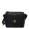 Lambskin Quilted Flap Shoulder Bag Black