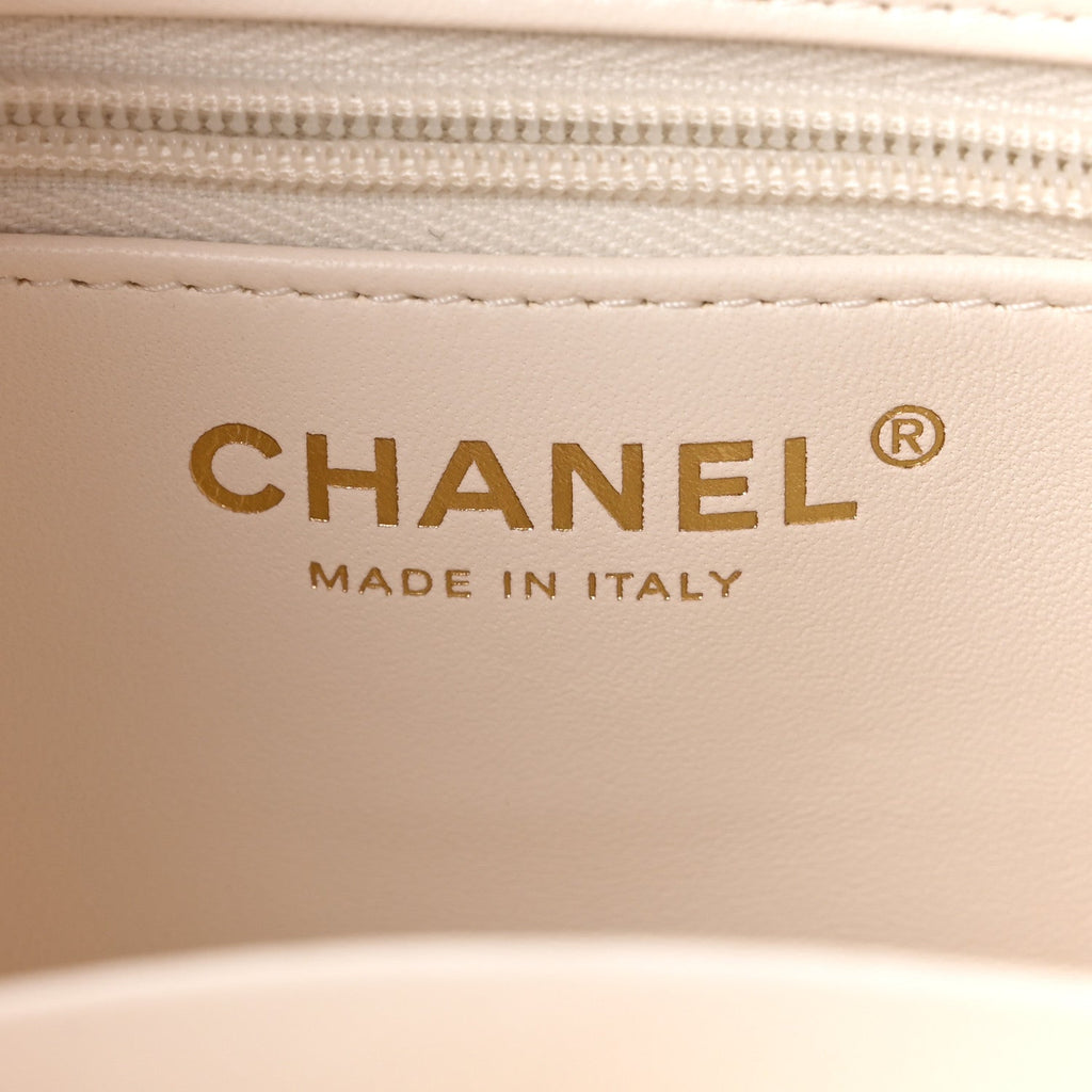 Shiny Aged Calfskin Quilted Nano Kelly Shopper White