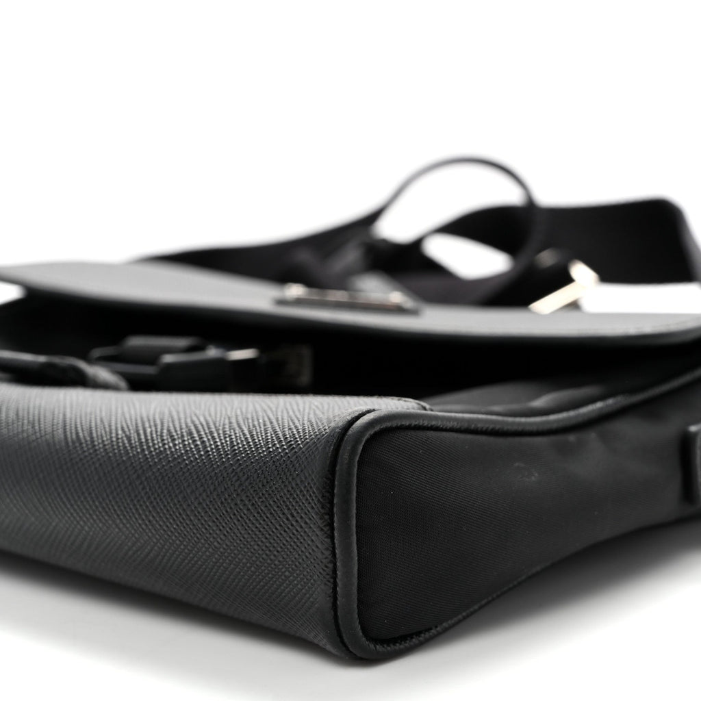 Re-Nylon Saffiano Triangle Shoulder Bag Black