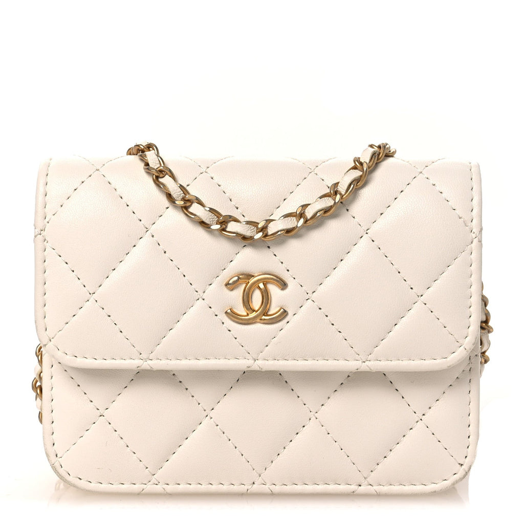 Lambskin Quilted Pearl Crush Clutch With Chain White