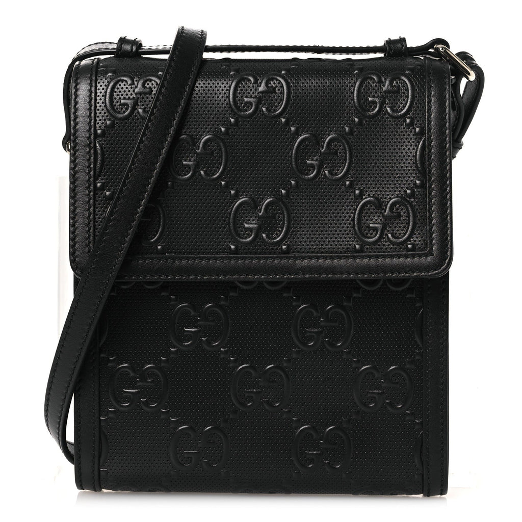 Calfskin GG Tennis Embossed Messenger Bag Black