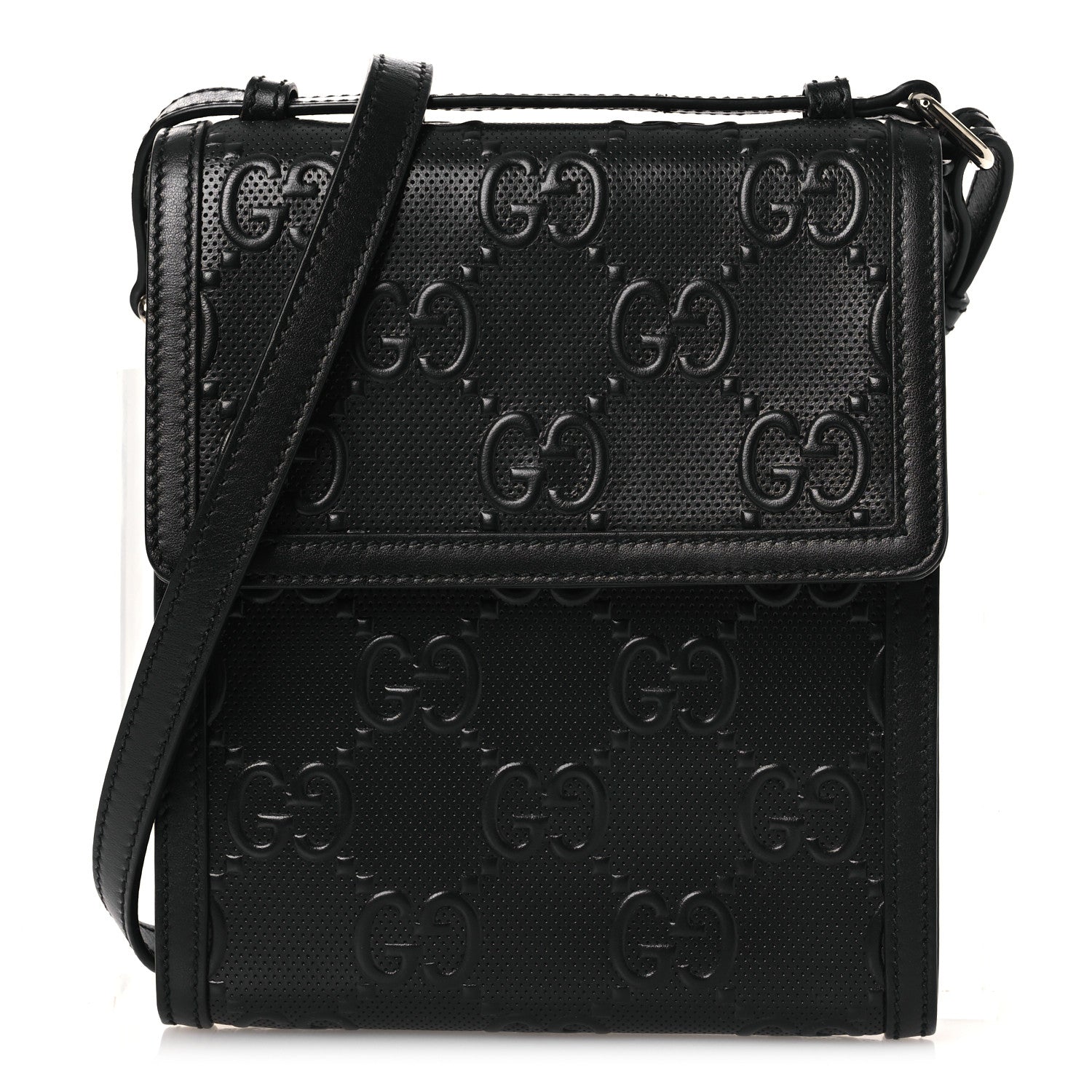 Calfskin GG Tennis Embossed Messenger Bag Black