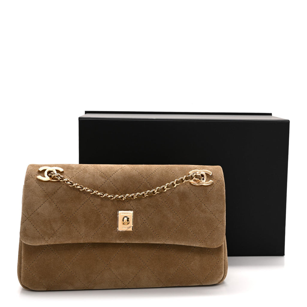 Suede Calfskin Quilted Eyes On You Flap Dark Beige