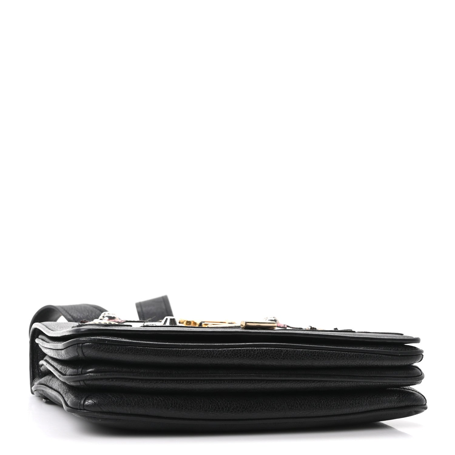 Grained Calfskin Saffiano Robot Shoulder Bag Black White