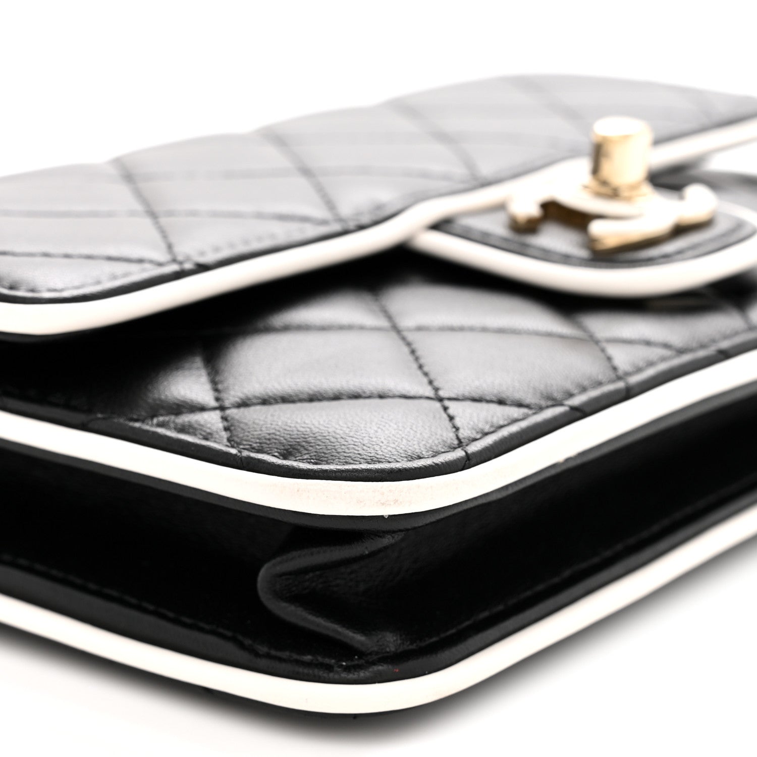 Lambskin Quilted Resin CC Mini Flap Bag Black White