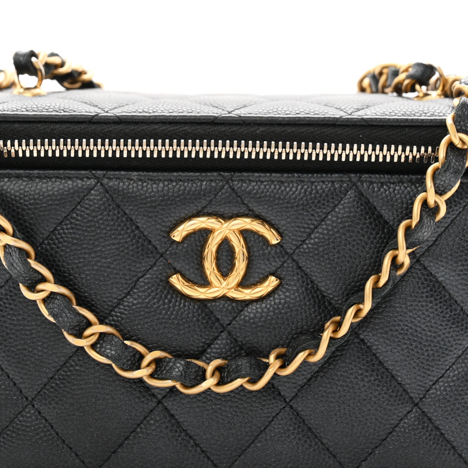 Pearly Caviar Quilted Fit For You Small Vanity Case With Chain Black