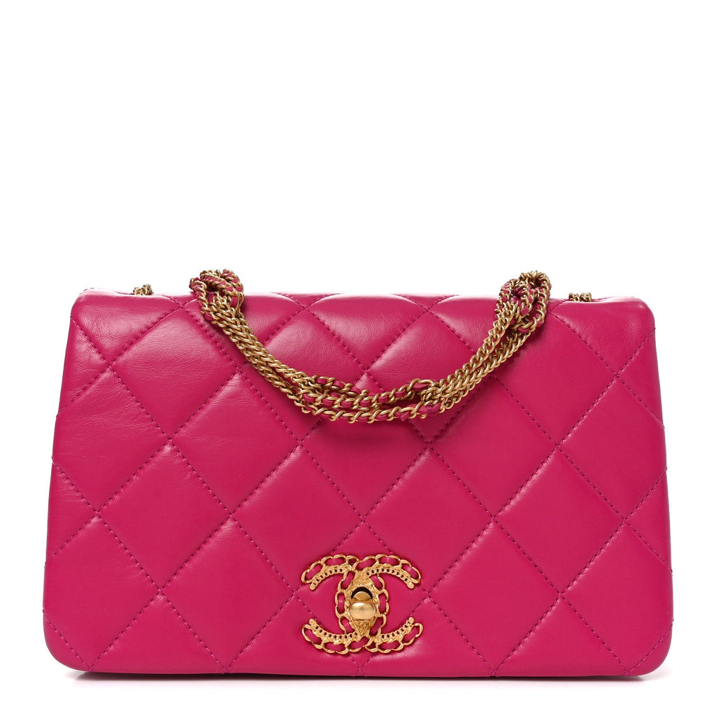 Lambskin Quilted On And On Small Chain Flap Fuchsia
