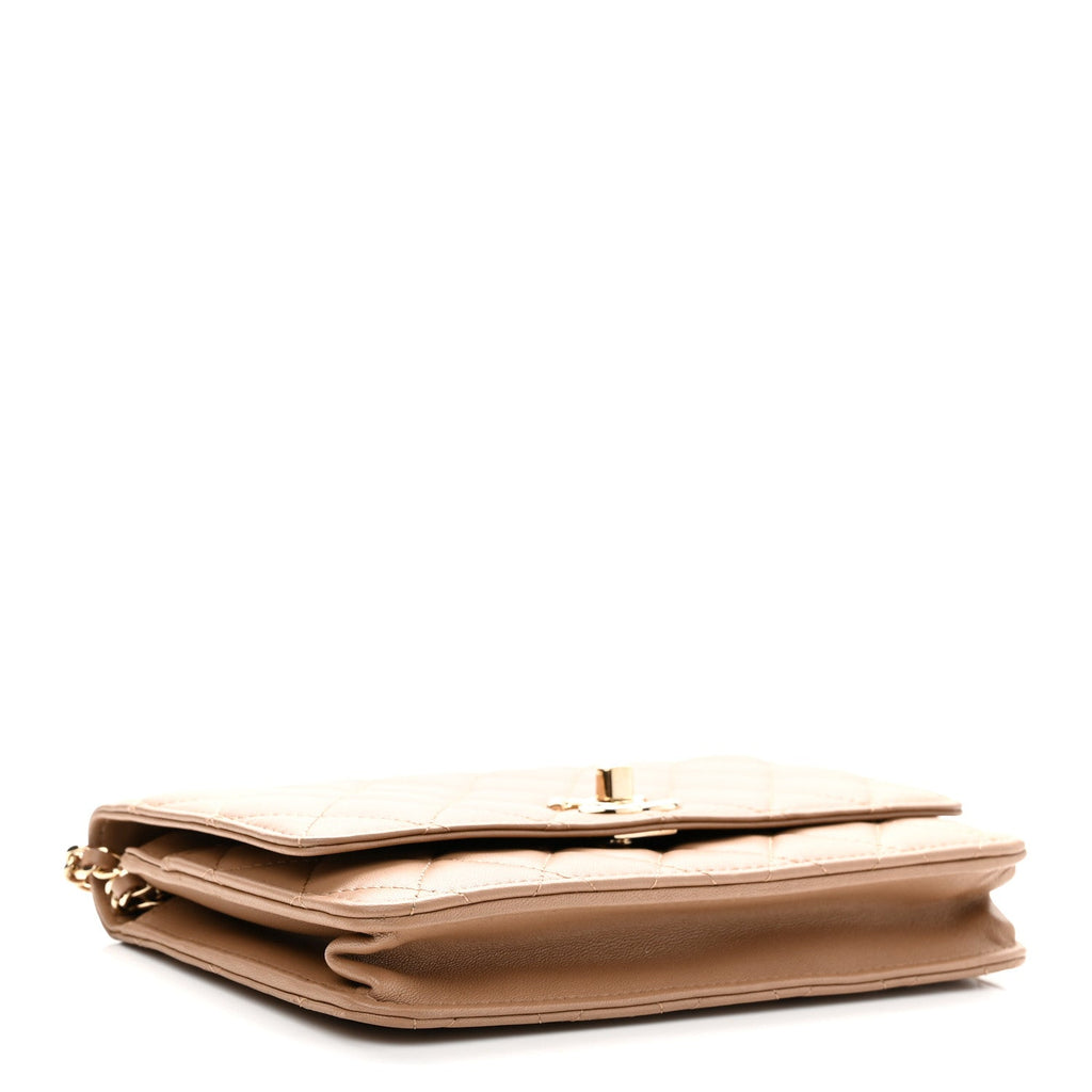 Lambskin Quilted Trendy CC Wallet On Chain WOC Beige