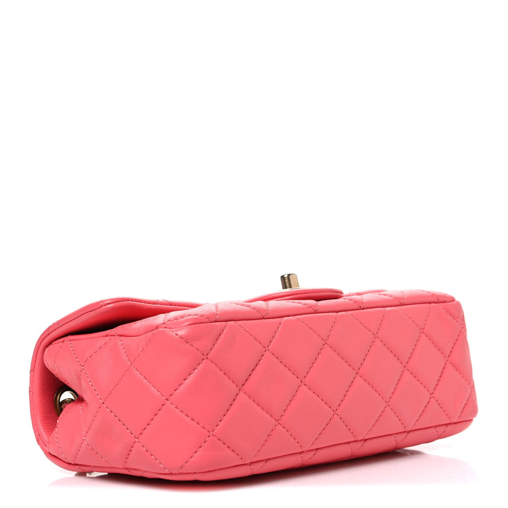 Lambskin Quilted Pearl Crush Mini Rectangular Flap Pink