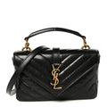 Shiny Calfskin Matelasse Chevron Monogram Mini College Bag Black