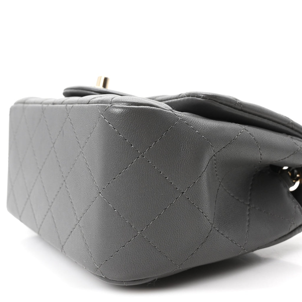 Lambskin Quilted Mini Square Flap Dark Grey