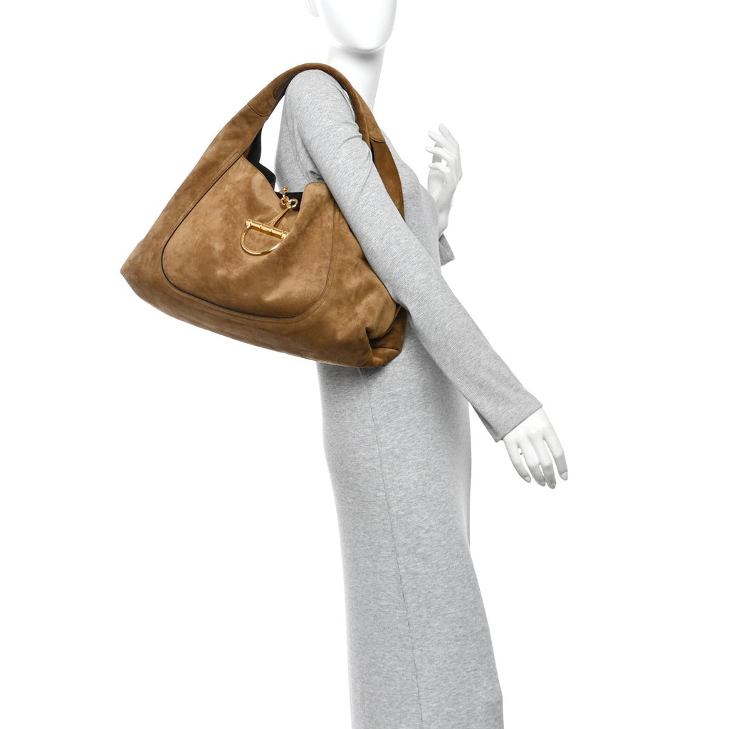 Suede Softbit Maxi Shoulder Bag Brown