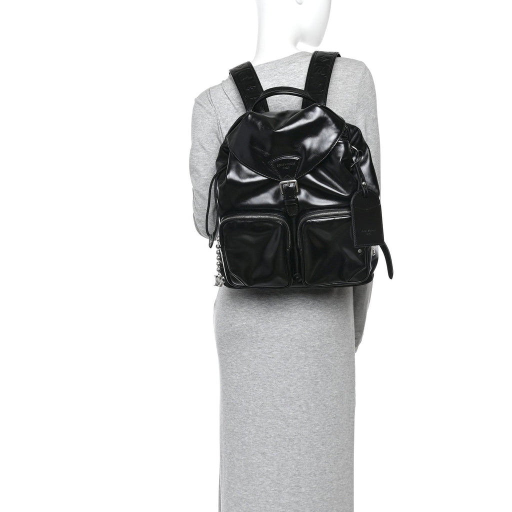 Shiny Calfskin Montsouris Cargo Backpack Black