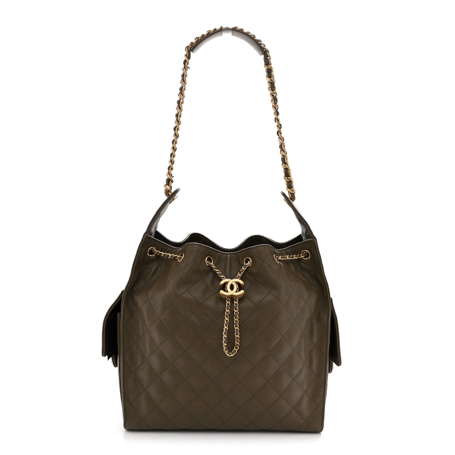 Caviar Quilted Medium Chanel 25 Handbag Dark Khaki
