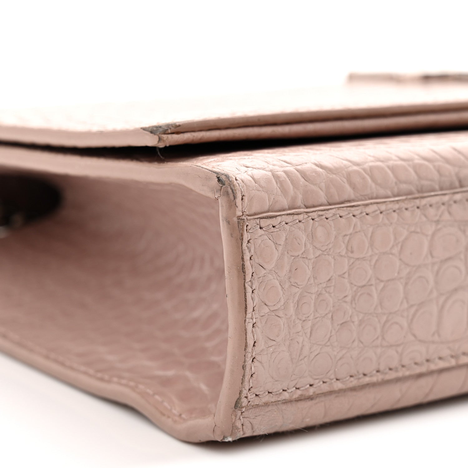 Calfskin Crocodile Embossed Medium Classic Monogram Kate Tassel Satchel Powder Pink
