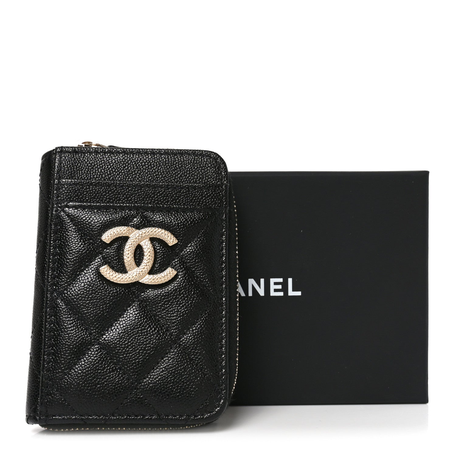 Caviar Quilted Studded CC Zip Card Holder Black