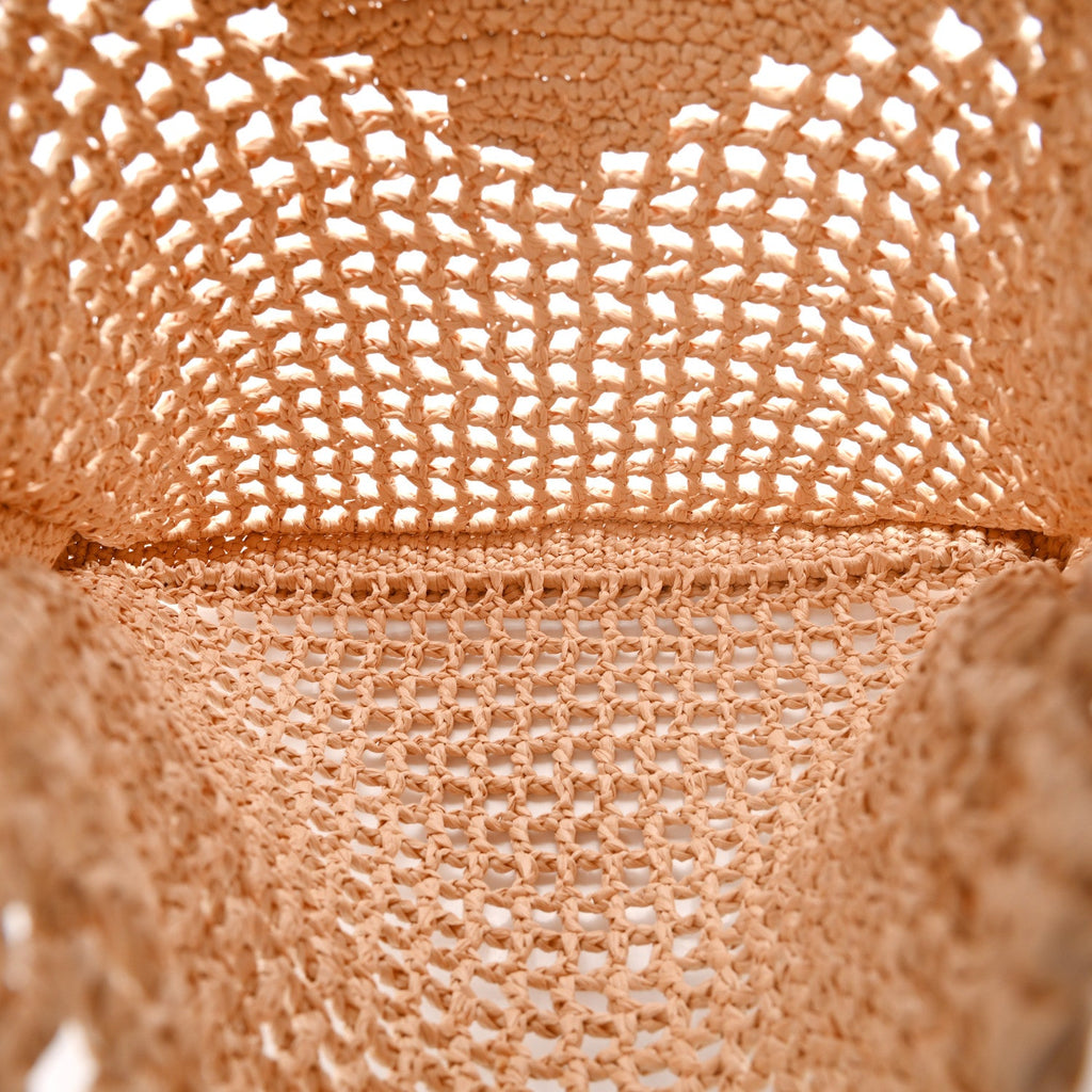 Yarn Raffia Effect Crochet Logo Embroidered Tote Bag Naturale