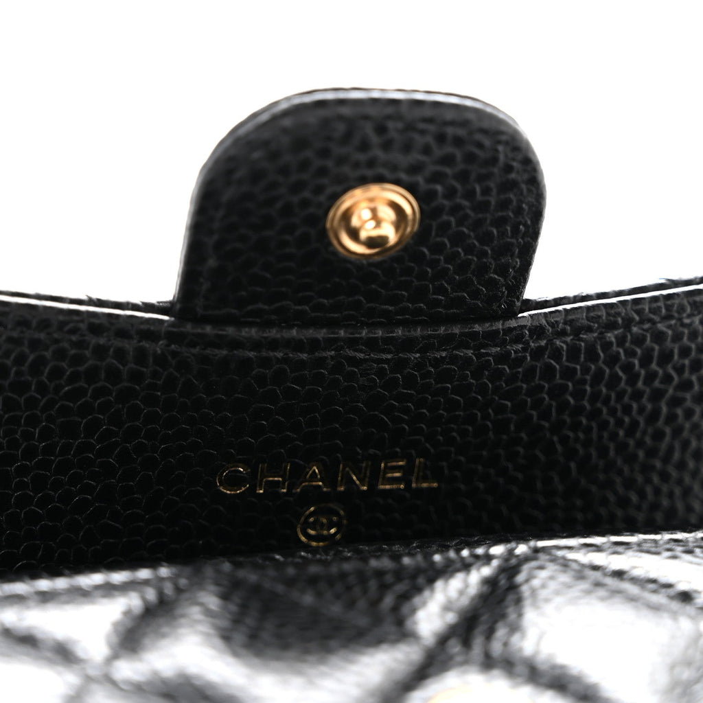 Caviar Quilted Flap Card Holder Wallet Black