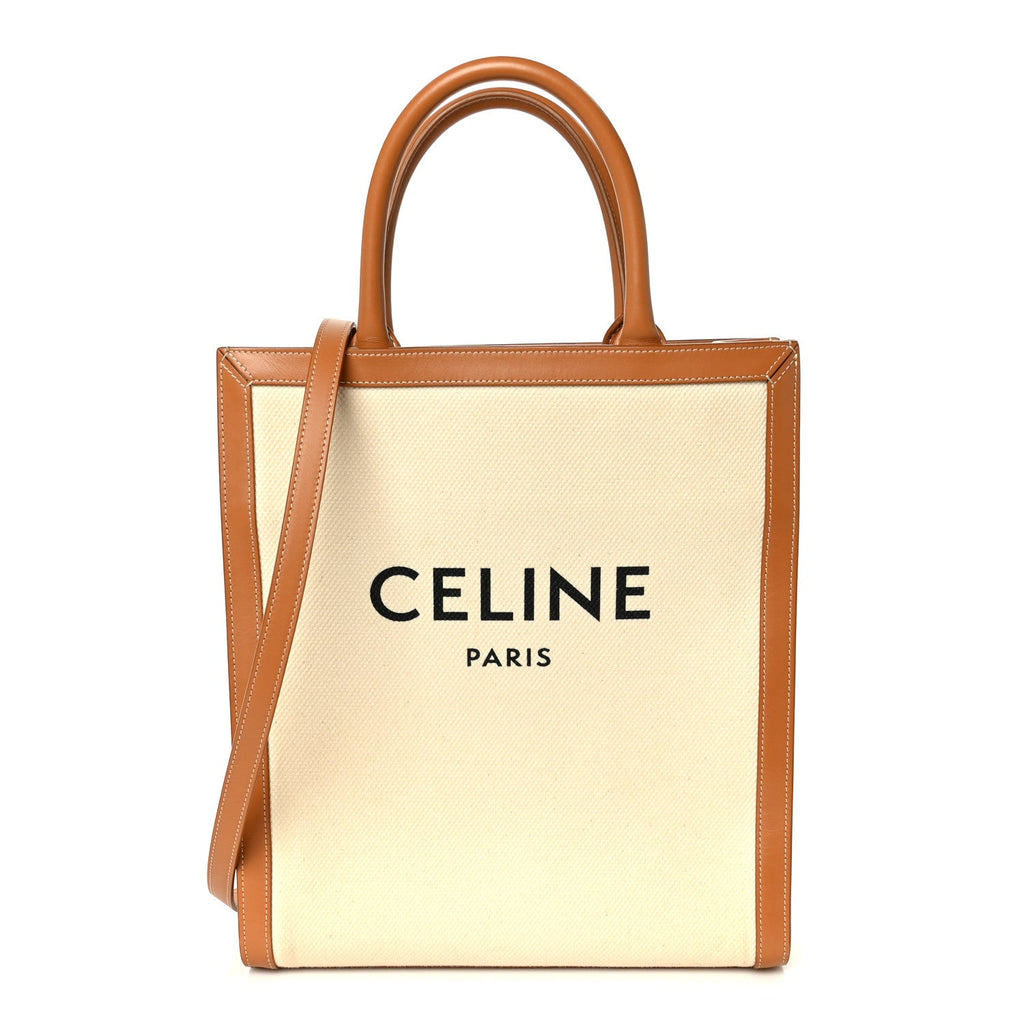 Canvas Calfskin Logo Print Small Vertical Cabas Natural Tan