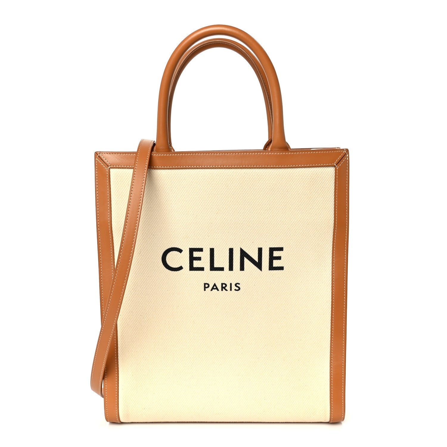 Canvas Calfskin Logo Print Small Vertical Cabas Natural Tan