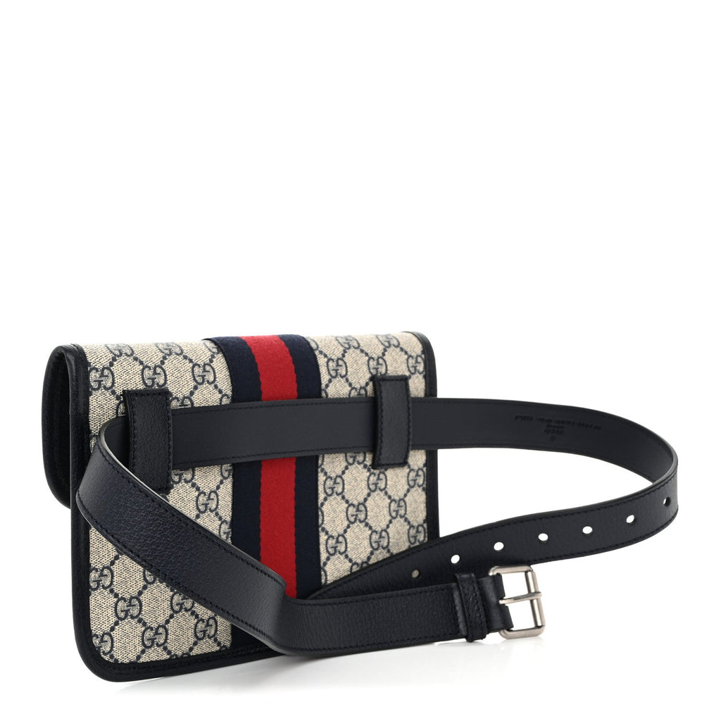 GG Supreme Monogram Web Small Ophidia Belt Bag 90 36 Beige Navy 90/36 Beige Navy