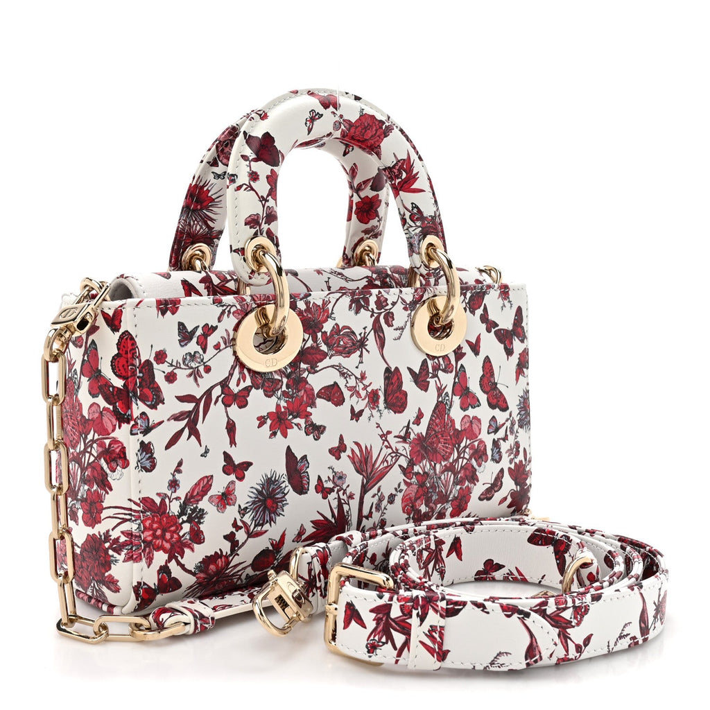 Calfskin Bead Embroidered Ramage Butterfly Lady D-Joy White