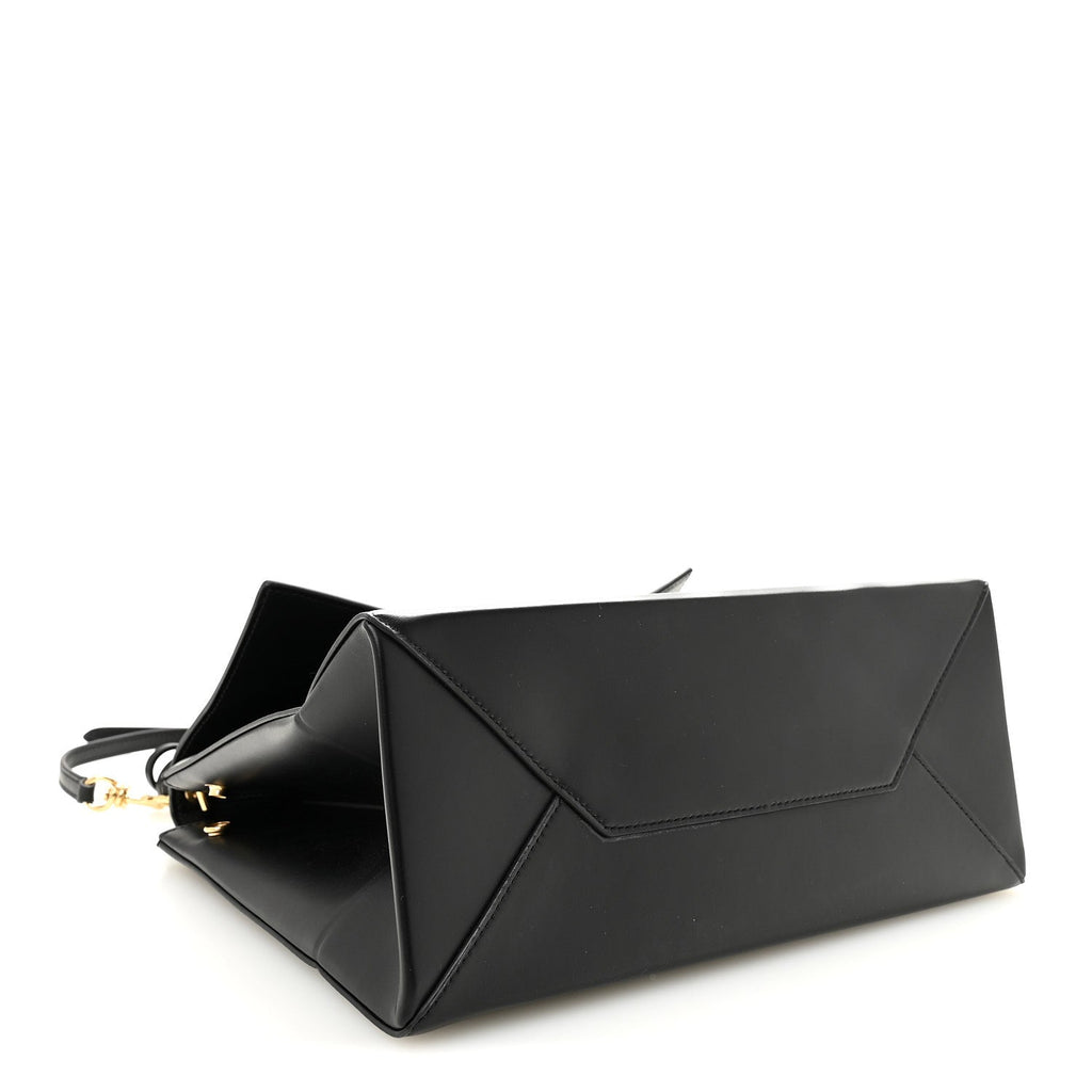 Natural Smooth Calfskin Medium Nano Top Handle Handbag Black