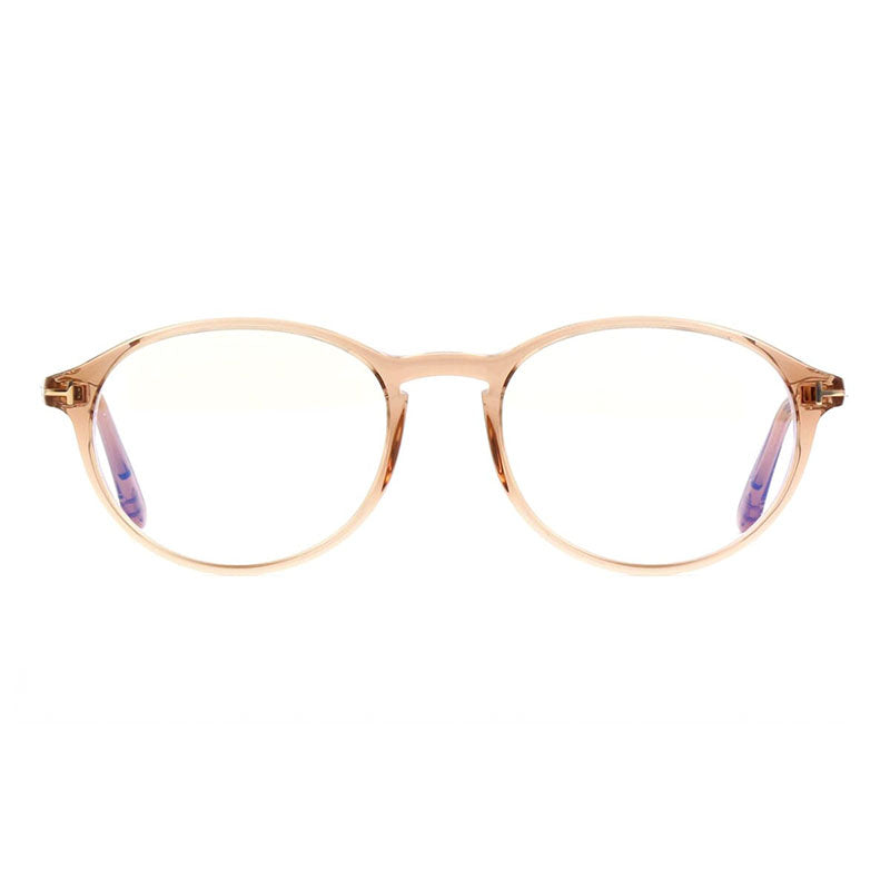 Tom Ford Eyeglasses Round Full Rim, Transparent Brown Frame and Clear Blue Light Block Lens FT5753-B045