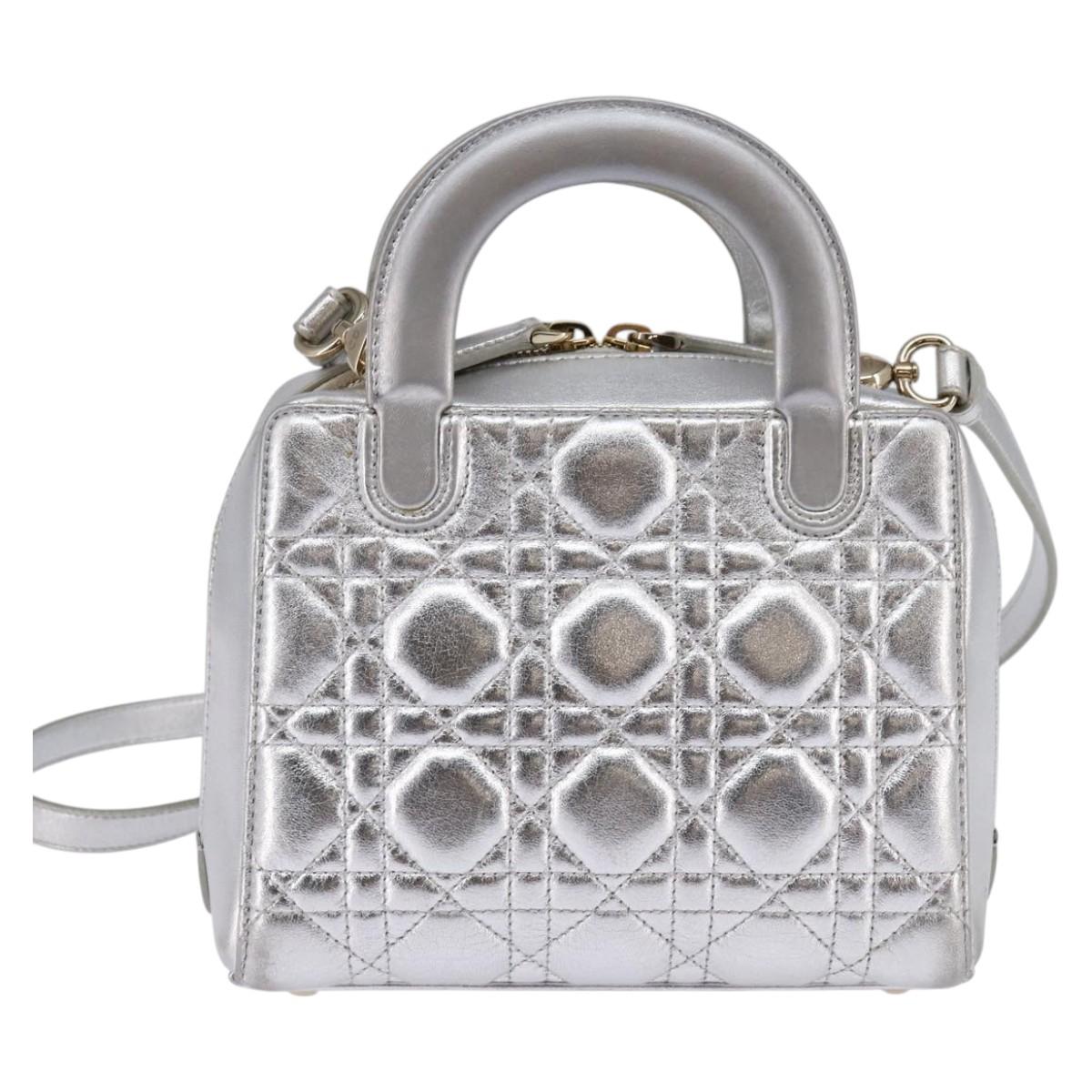 Christian Dior Lady Cannage Matelassé Silver Leather Bag (Authentic  )