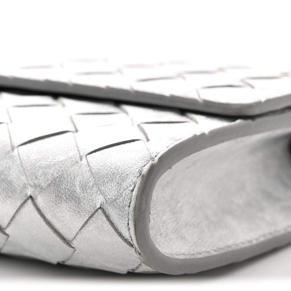 Metallic Lambskin Intrecciato Long Andiamo Top Handle Clutch Silver