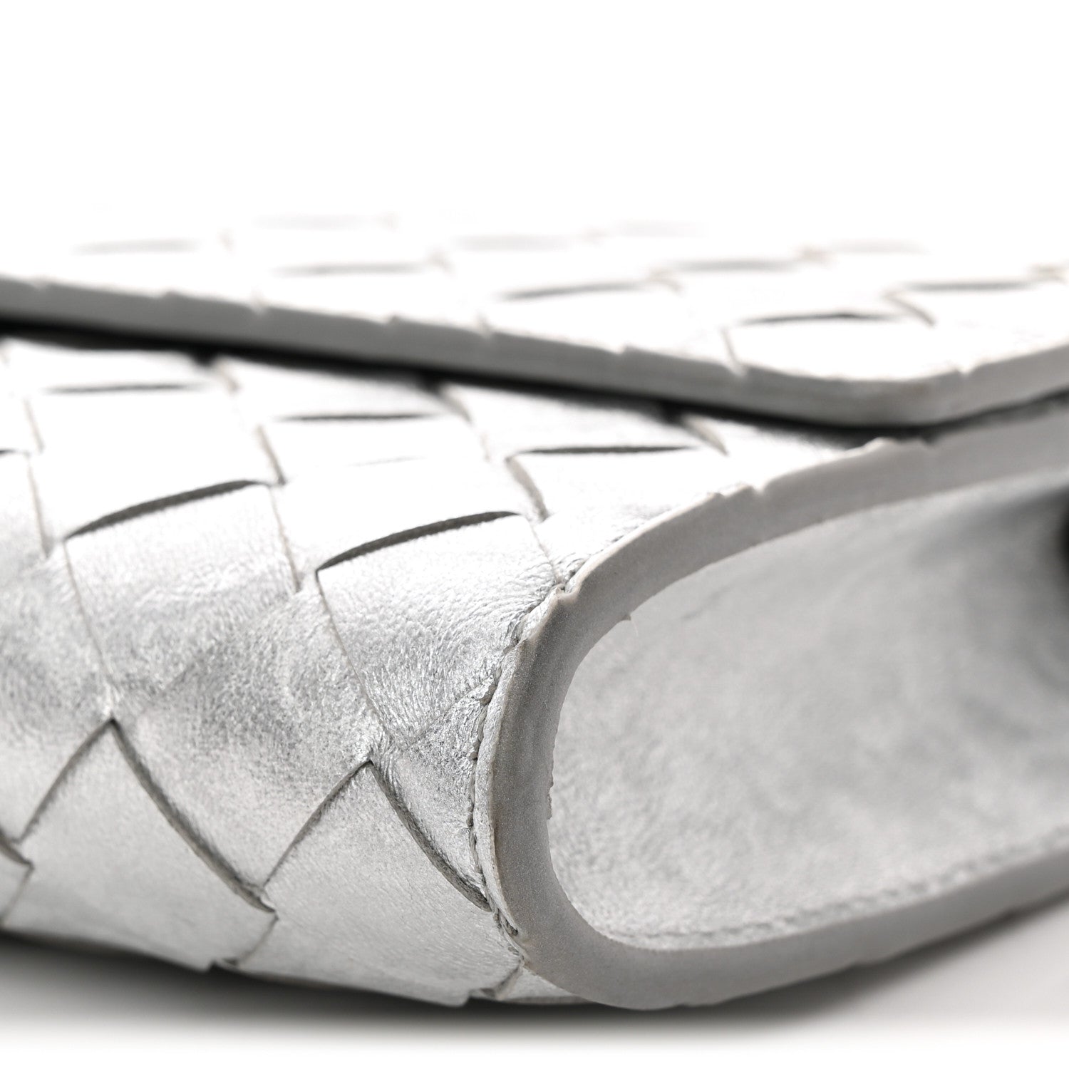Metallic Lambskin Intrecciato Long Andiamo Top Handle Clutch Silver