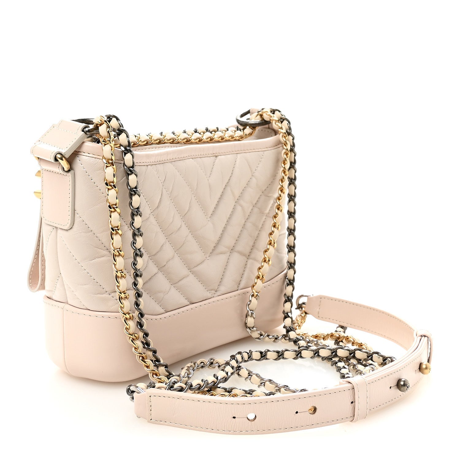 Aged Calfskin Chevron Quilted Small Gabrielle Hobo Beige